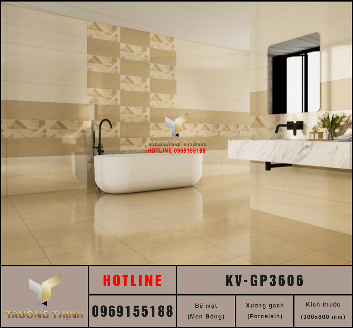 Gạch ốp tường màu vàng chanh 300x600 Viglacera KV-GP3606 cao cấp