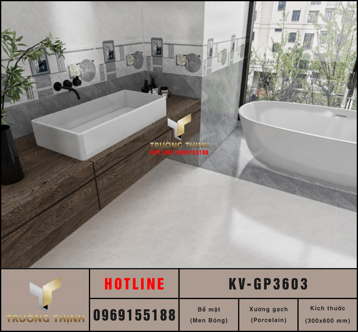 Gạch ốp tường men bóng 300x600 Viglacera KV-GP3603 vân đá