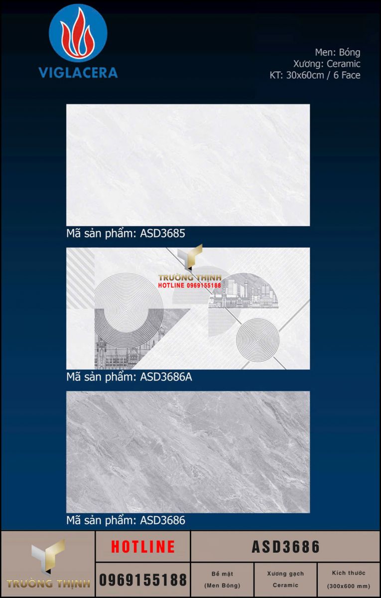 Gạch ốp tường men bóng vân đá 300x600 Viglacera ASD3686 – Vẻ đẹp tinh tế từ BST Ánh Sao Đêm