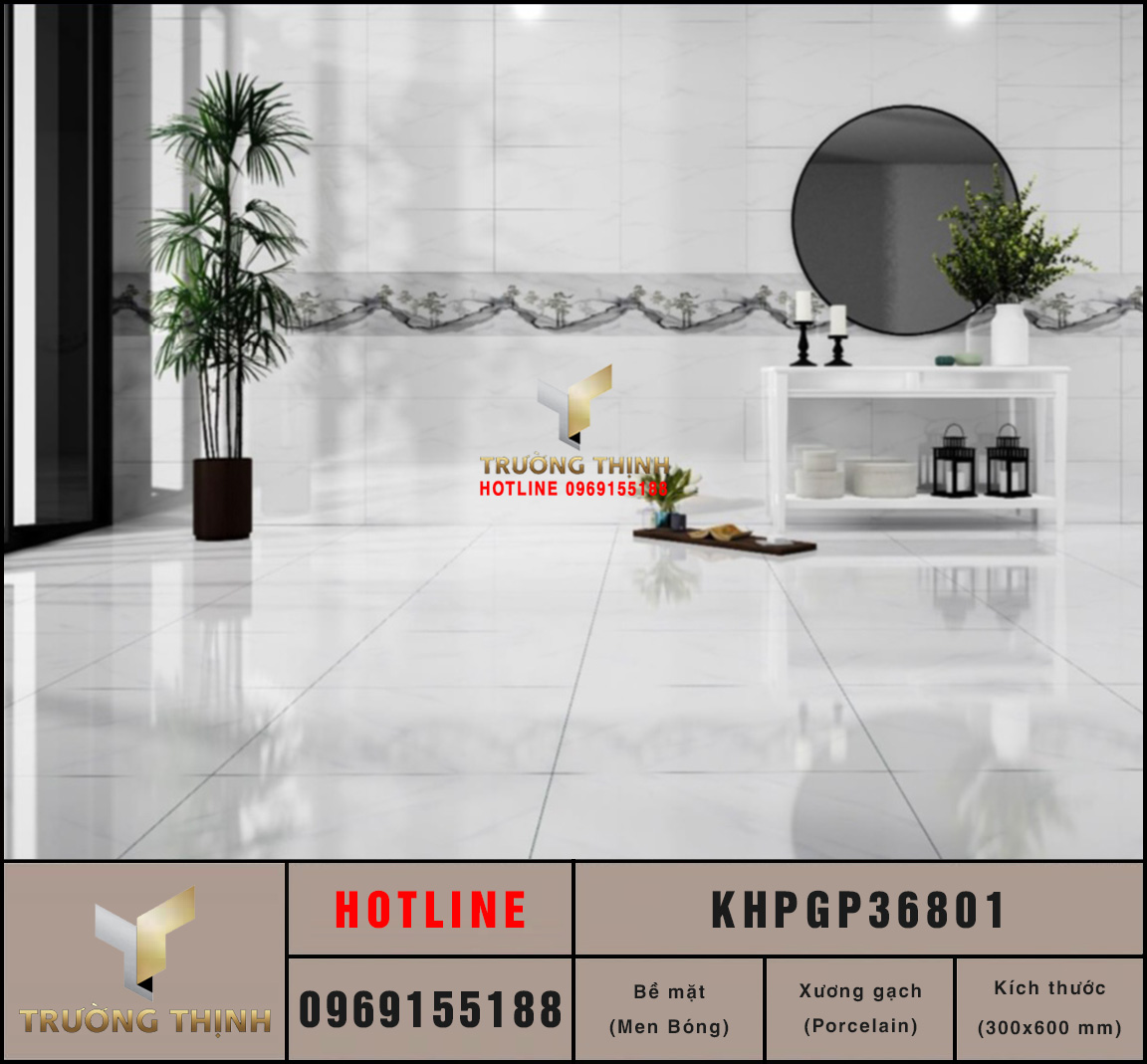 Gạch ốp tường trắng khói 300x600 Viglacera KHPGP36801 giá rẻ