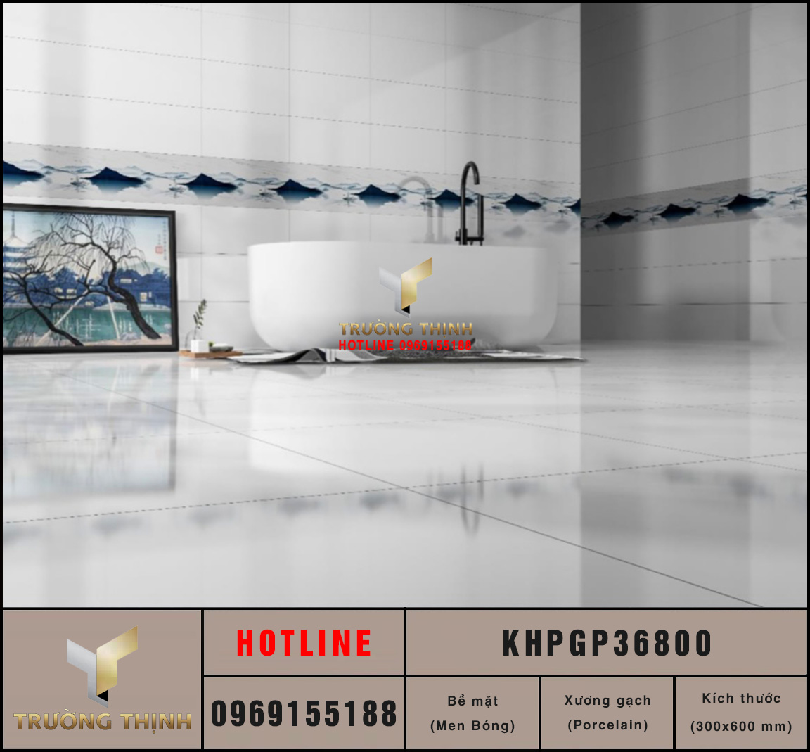 Gạch ốp tường trắng trơn 300x600 Viglacera KHPGP36800 giá rẻ