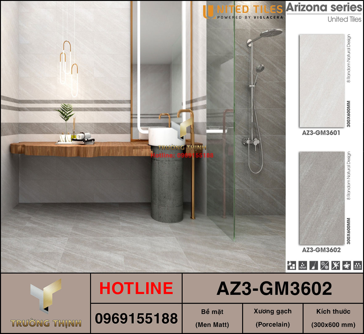 Gạch ốp tường vân đá 300x600 Viglacera AZ3-GM3602 cao cấp