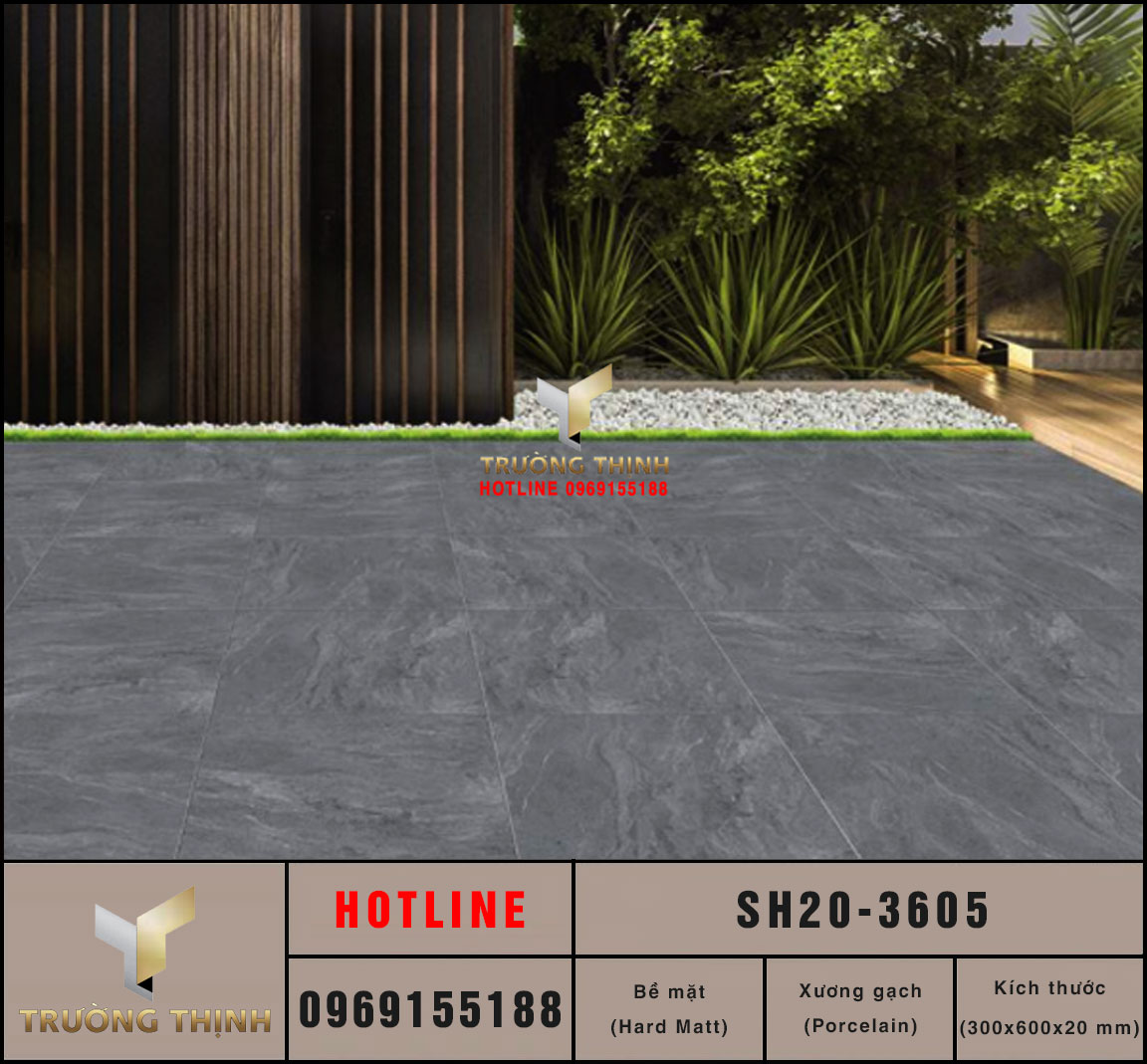 Gạch sân vườn dày 2 phân 300x600 Viglacera Sông Hồng SH20-3605 vân đá
