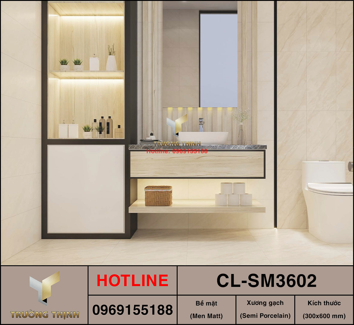 Gạch Semi Porcelain 300x600 Viglacera Cửu Long CL-SM3602 vân đá