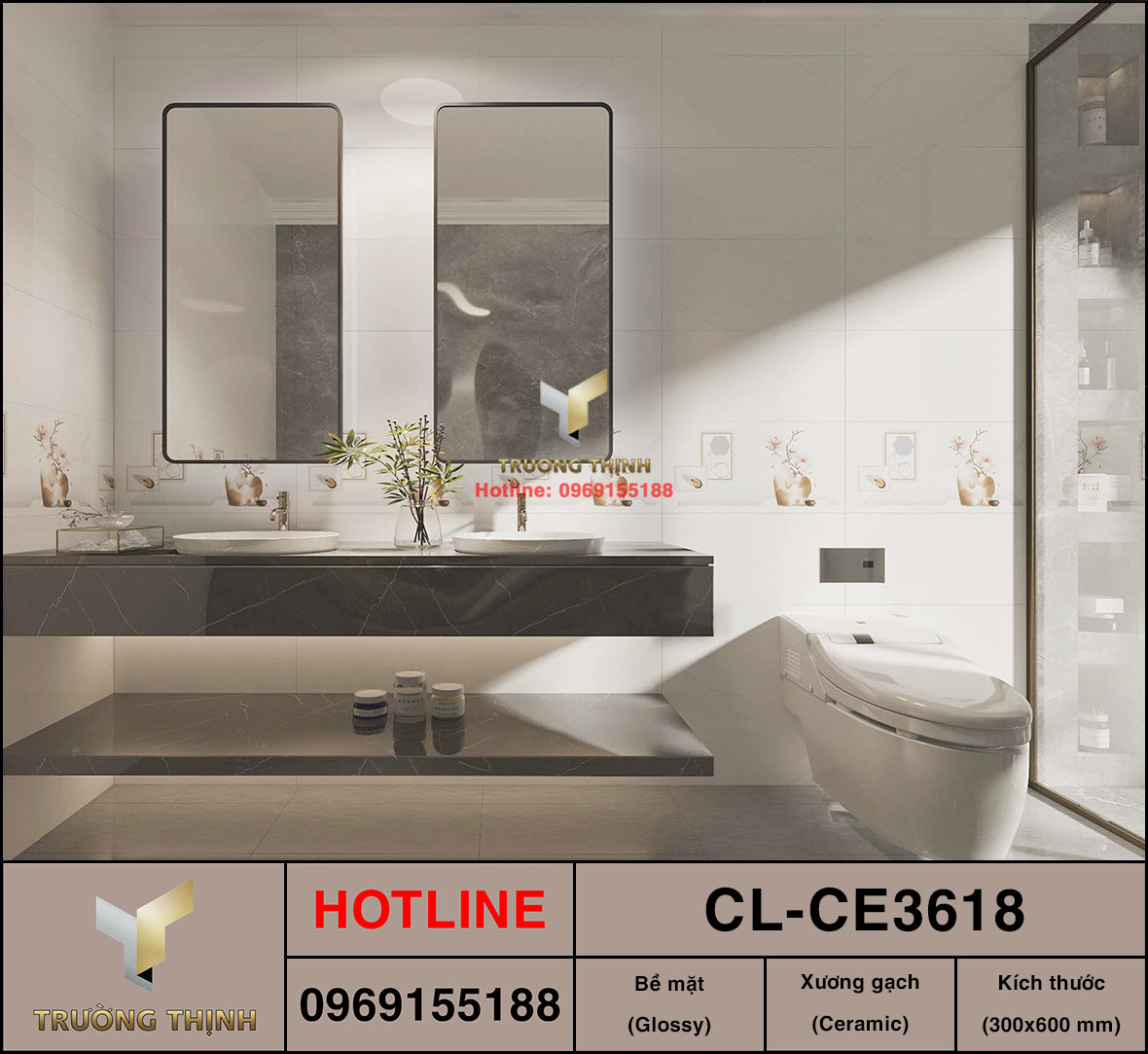 Gạch trắng bóng 300x600 Viglacera Cửu Long CL-CE3618 giá rẻ
