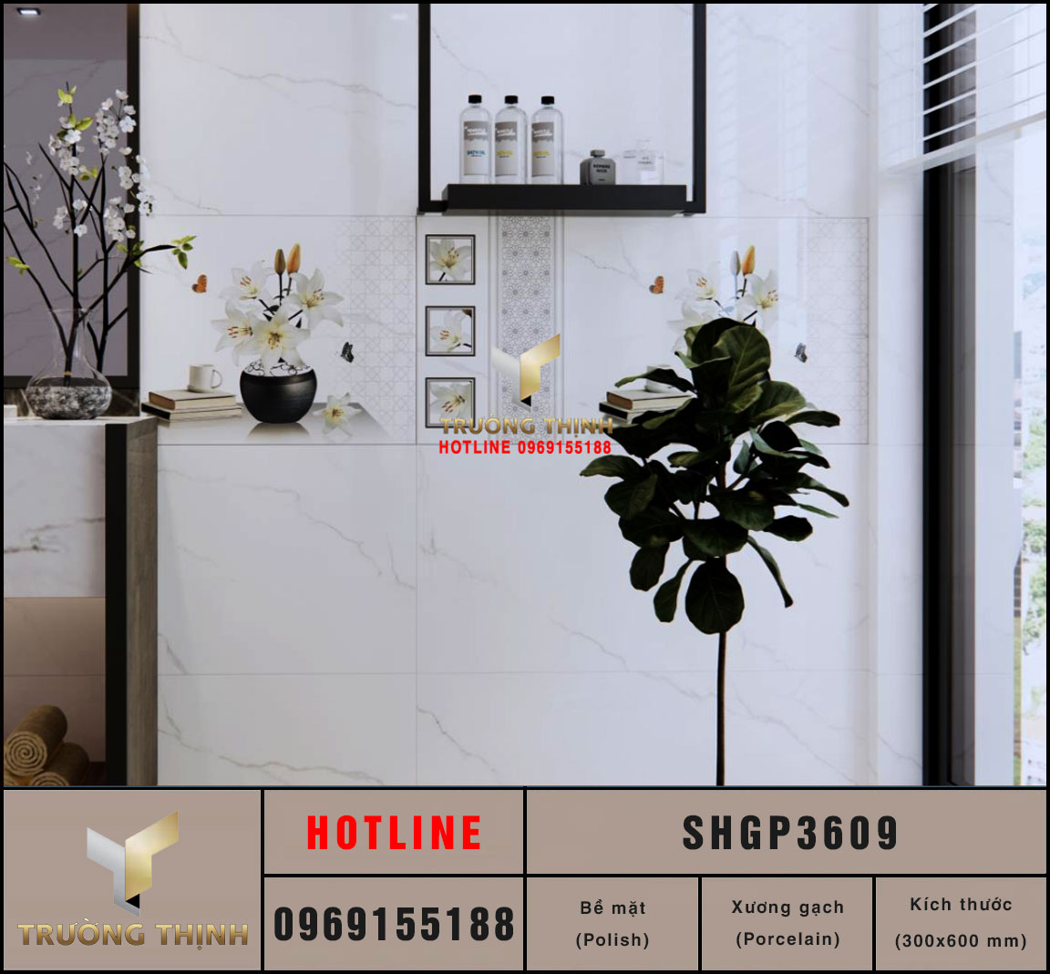 Gạch trắng khói 300x600 Viglacera Sông Hồng SHGP3609 vân đá
