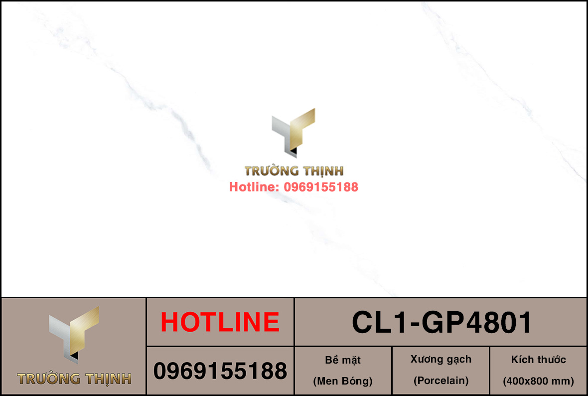 Gạch ốp tường 400x800 Viglacera Cửu Long CL1-GP4801 trắng khói