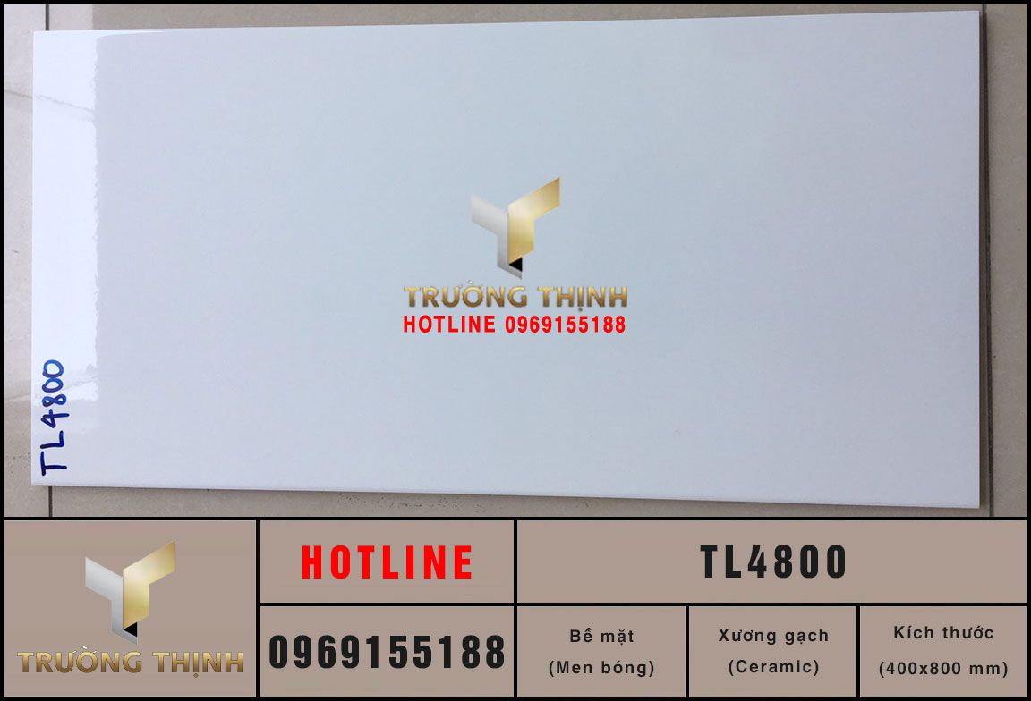 Gạch ốp tường trắng trơn 400x800 Viglacera TL4800