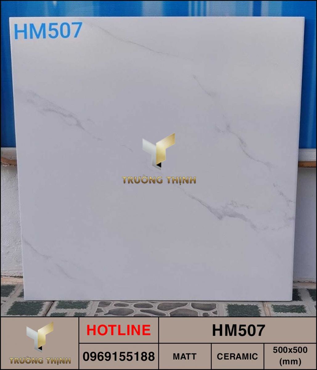 Gạch lát nền giả đá 500x500 Viglacera HM507 màu trắng