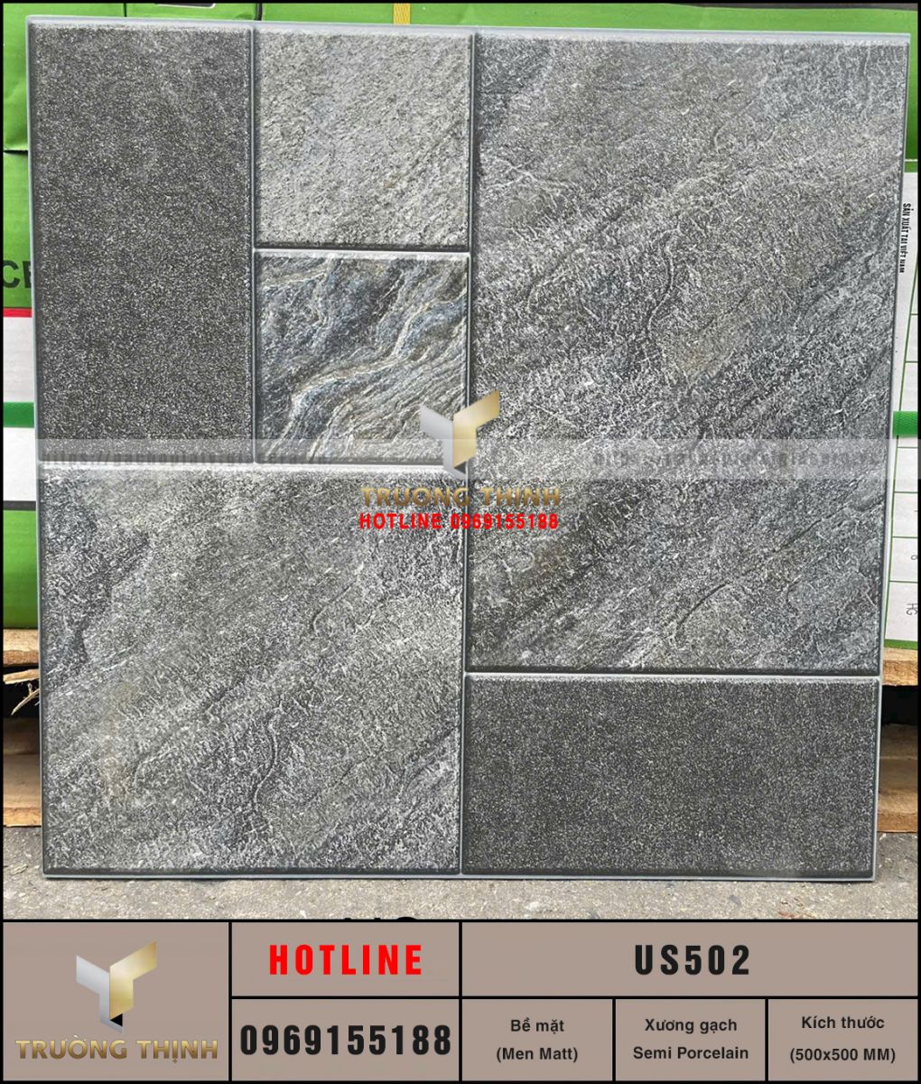 Gạch lát sân vườn 500x500 Viglacera màu ghi xám US502 | Chống trơn, Bền đẹp