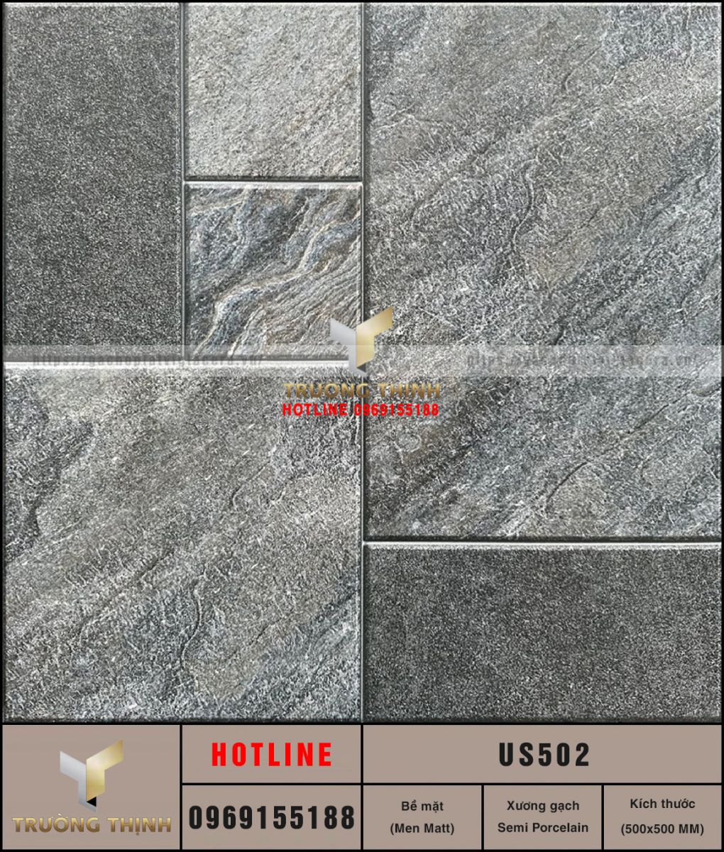 Gạch lát sân vườn 500x500 Viglacera màu ghi xám US502: Lựa chọn đẳng cấp cho không gian ngoại thất