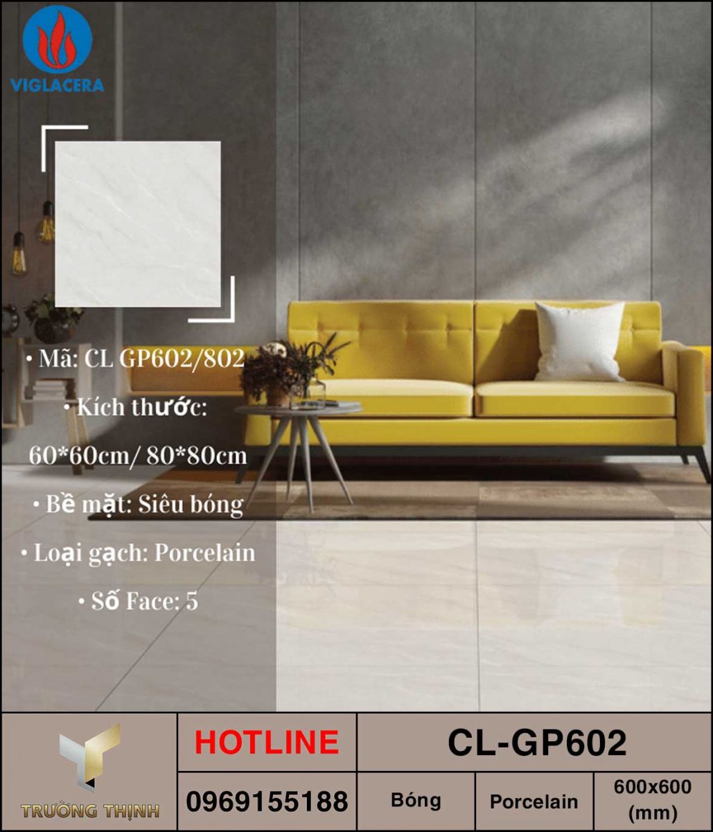 Ảnh mẫu 3D gạch lát nền 600x600 Viglacera Cửu Long CL-GP602