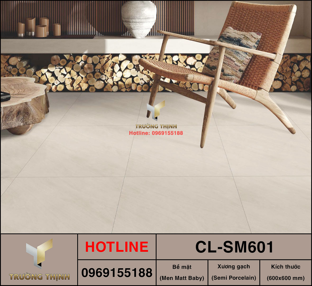 Gạch lát nền 600x600 Viglacera Cửu Long CL-SM601 vân đá