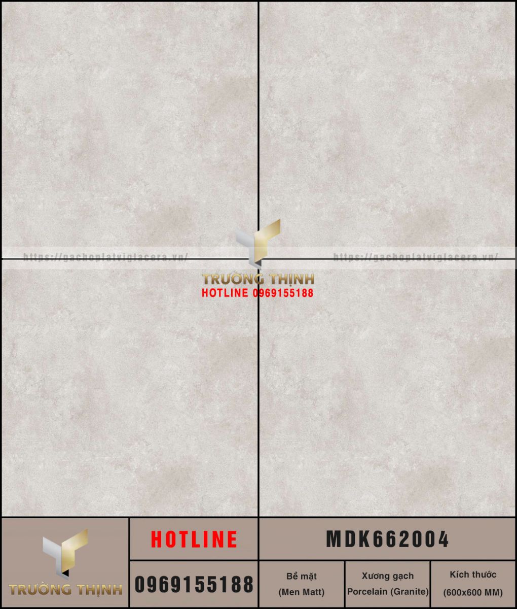 Gạch ốp lát granite vân xi măng màu ghi 600x600 Viglacera MDK662004