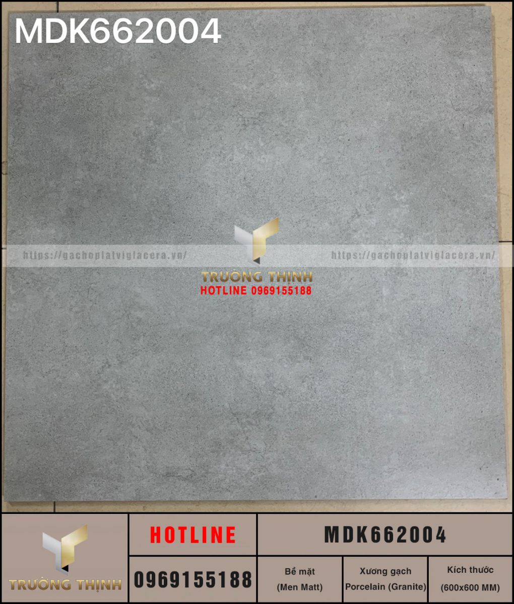 Gạch ốp lát granite vân xi măng màu ghi 600x600 Viglacera MDK662004