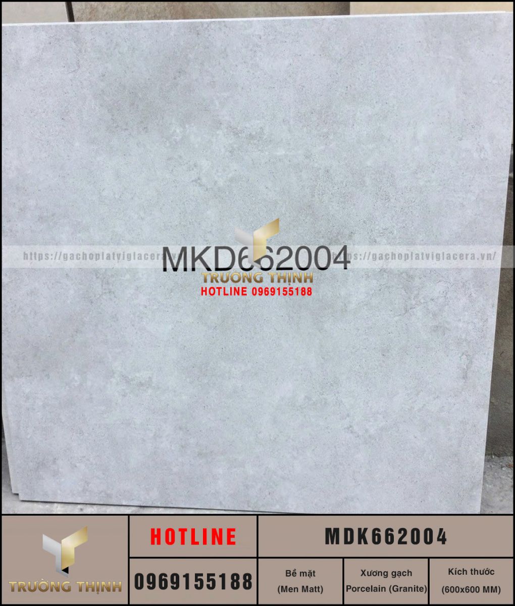 Gạch ốp lát granite vân xi măng màu ghi 600x600 Viglacera MDK662004