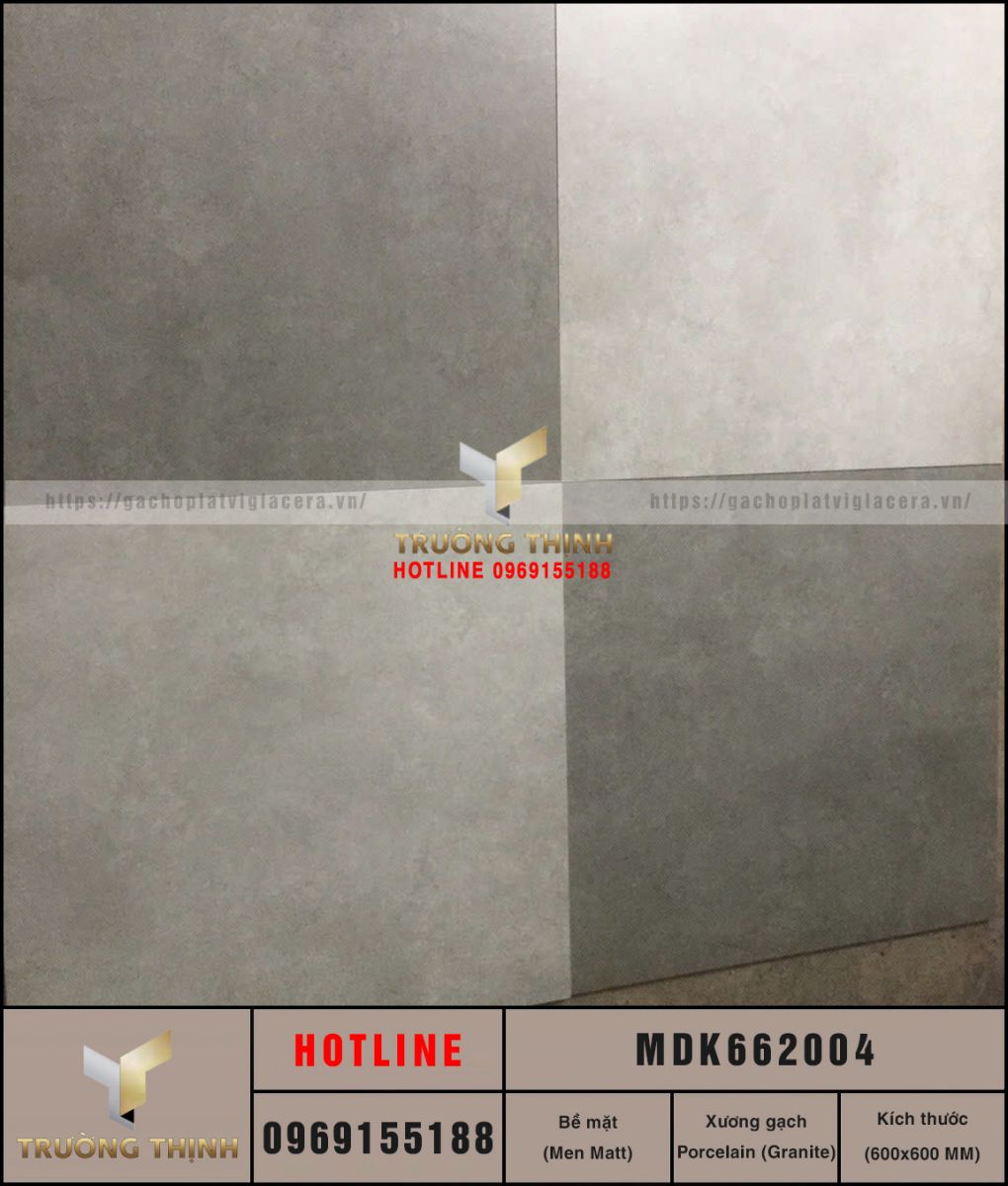 Gạch ốp lát granite vân xi măng màu ghi 600x600 Viglacera MDK662004