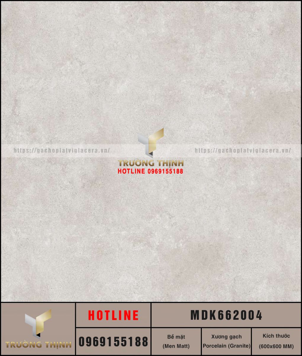 Gạch ốp lát granite vân xi măng màu ghi 600x600 Viglacera MDK662004