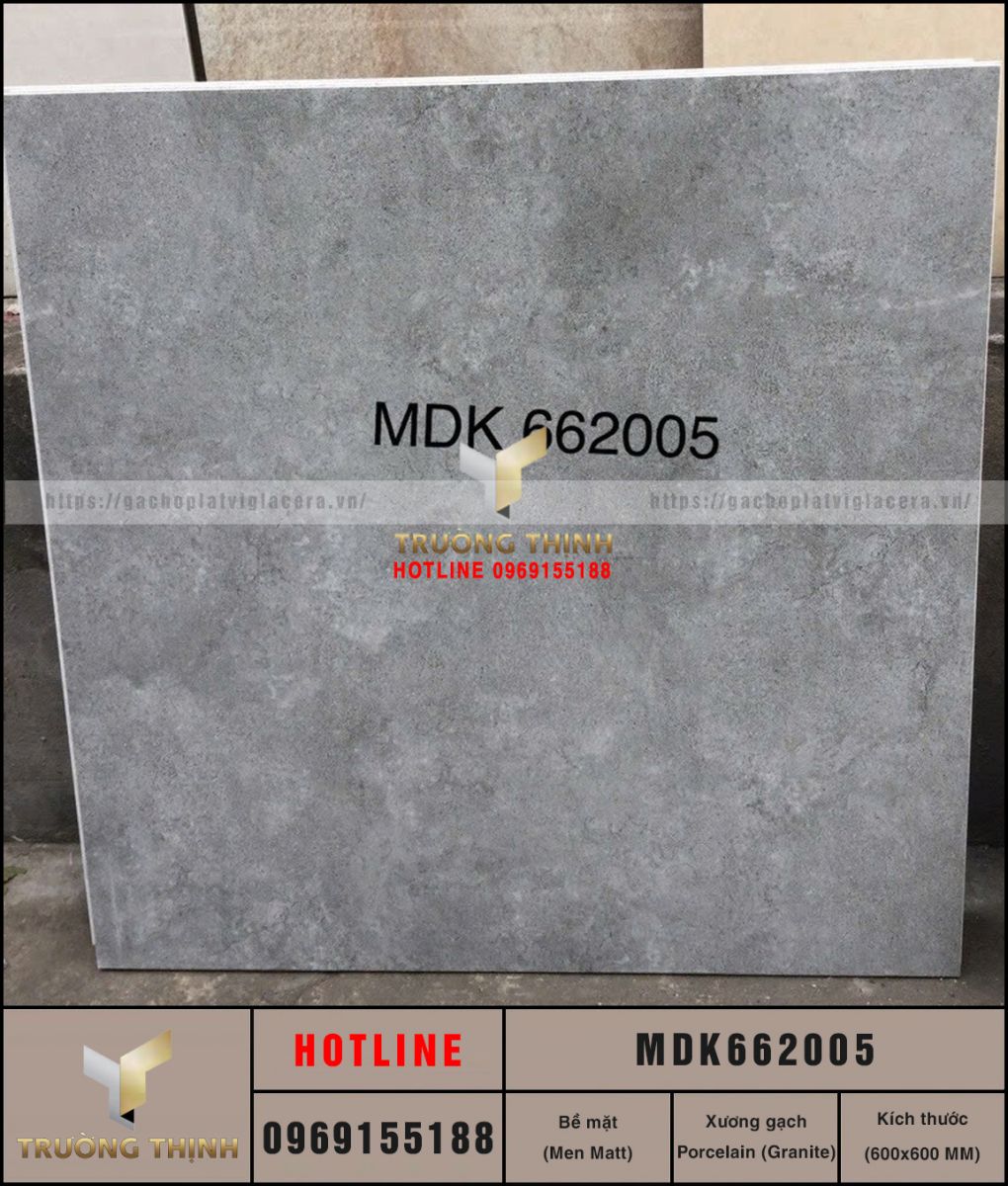 Gạch ốp lát granite vân xi măng màu xám 600x600 Viglacera MDK662005
