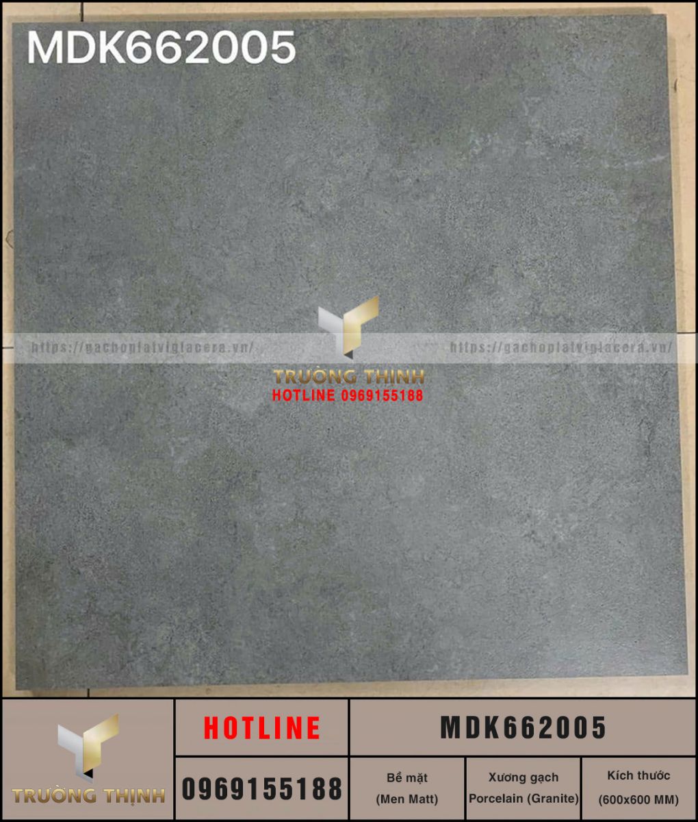 Gạch ốp lát granite vân xi măng màu xám 600x600 Viglacera MDK662005