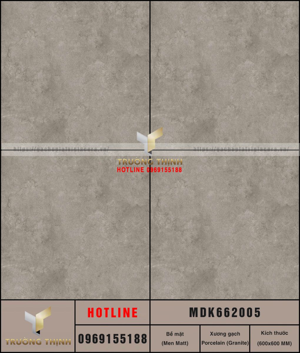 Gạch ốp lát granite vân xi măng màu xám 600x600 Viglacera MDK662005