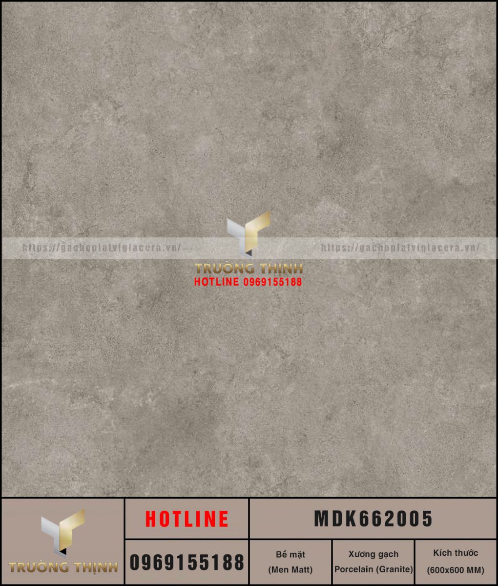 Gạch ốp lát granite vân xi măng màu xám 600x600 Viglacera MDK662005