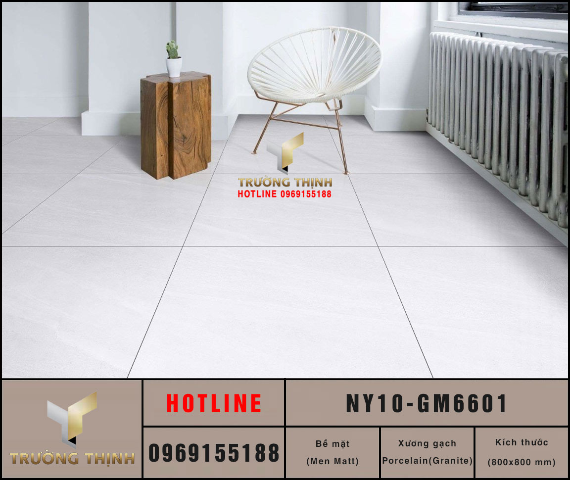 Gạch Lát Nền Viglacera NY10-GM6601 600x600 | Chống Trơn, Màu Ghi Sáng