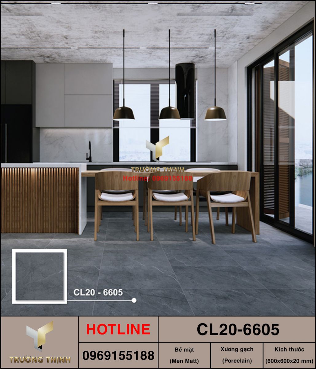 Gạch lát nền dày 2 phân Viglacera Cửu Long CL20-6605 vân đá