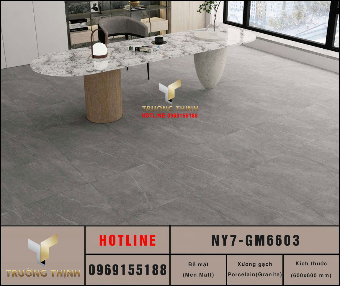 Gạch Viglacera NY7-GM6602 600x600 | Granite Chống Trơn Màu Ghi Xám