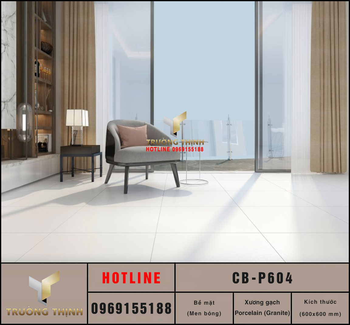 Gạch lát nền granite đồng chất 600x600 Viglacera Platinum CB-P604 giá tốt