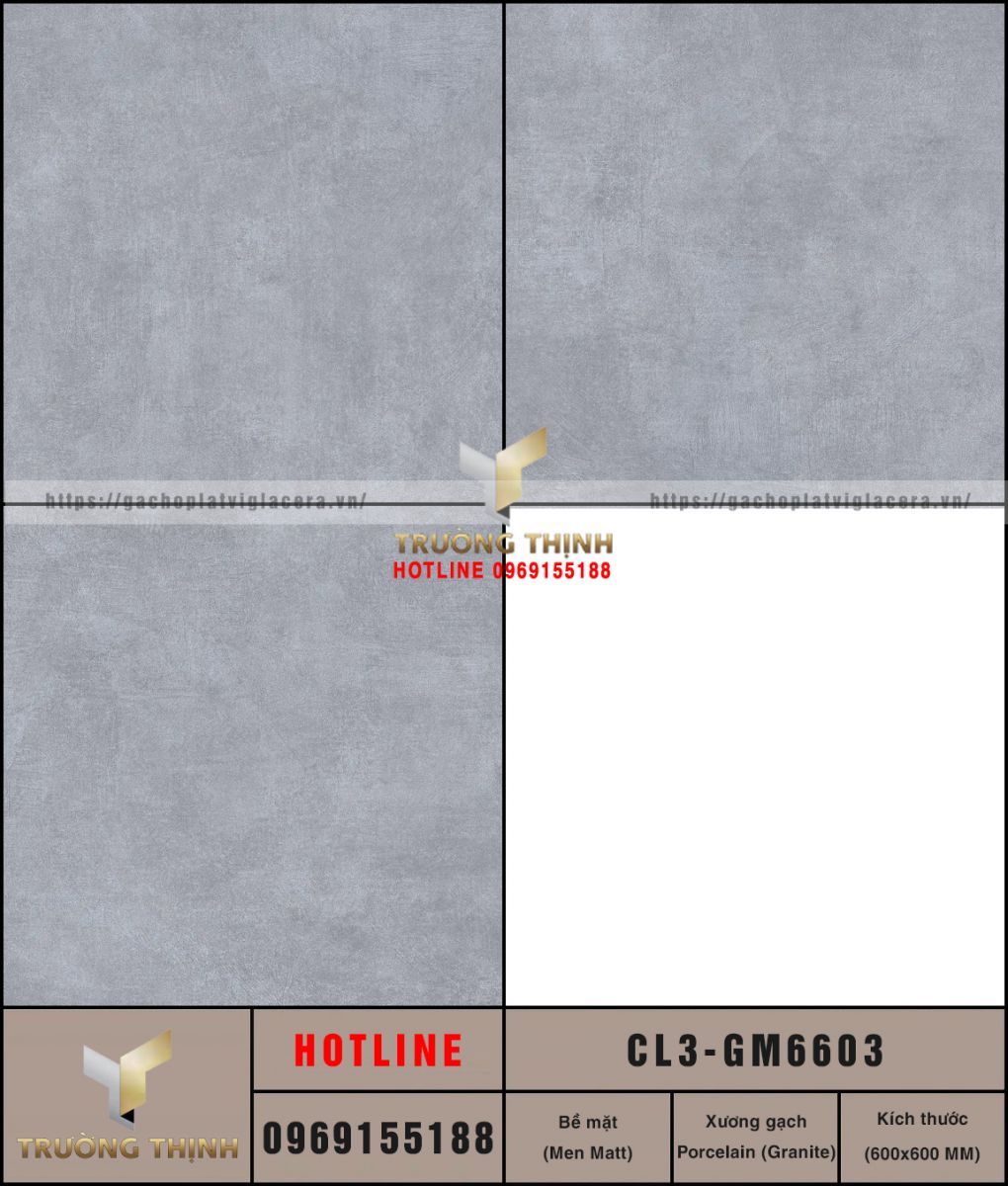 Gạch lát nền granite men Matt vân xi măng 600x600 Viglacera CL3-GM6603 – Vẻ đẹp hiện đại cho mọi không gian