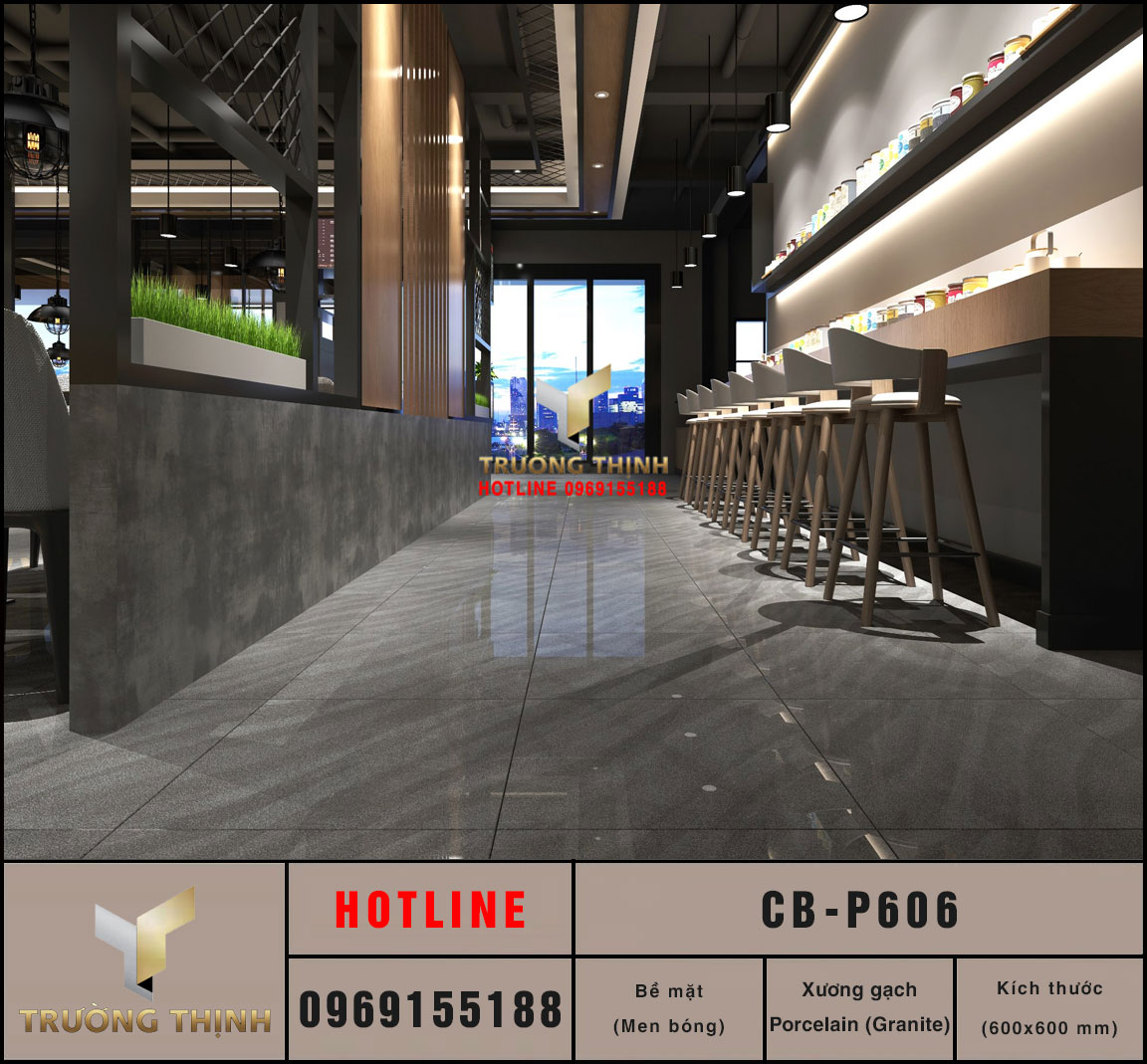 Gạch lát nền Viglacera Platinum CB-P606 600x600 - Granite Vân Đá Xám Cao Cấp