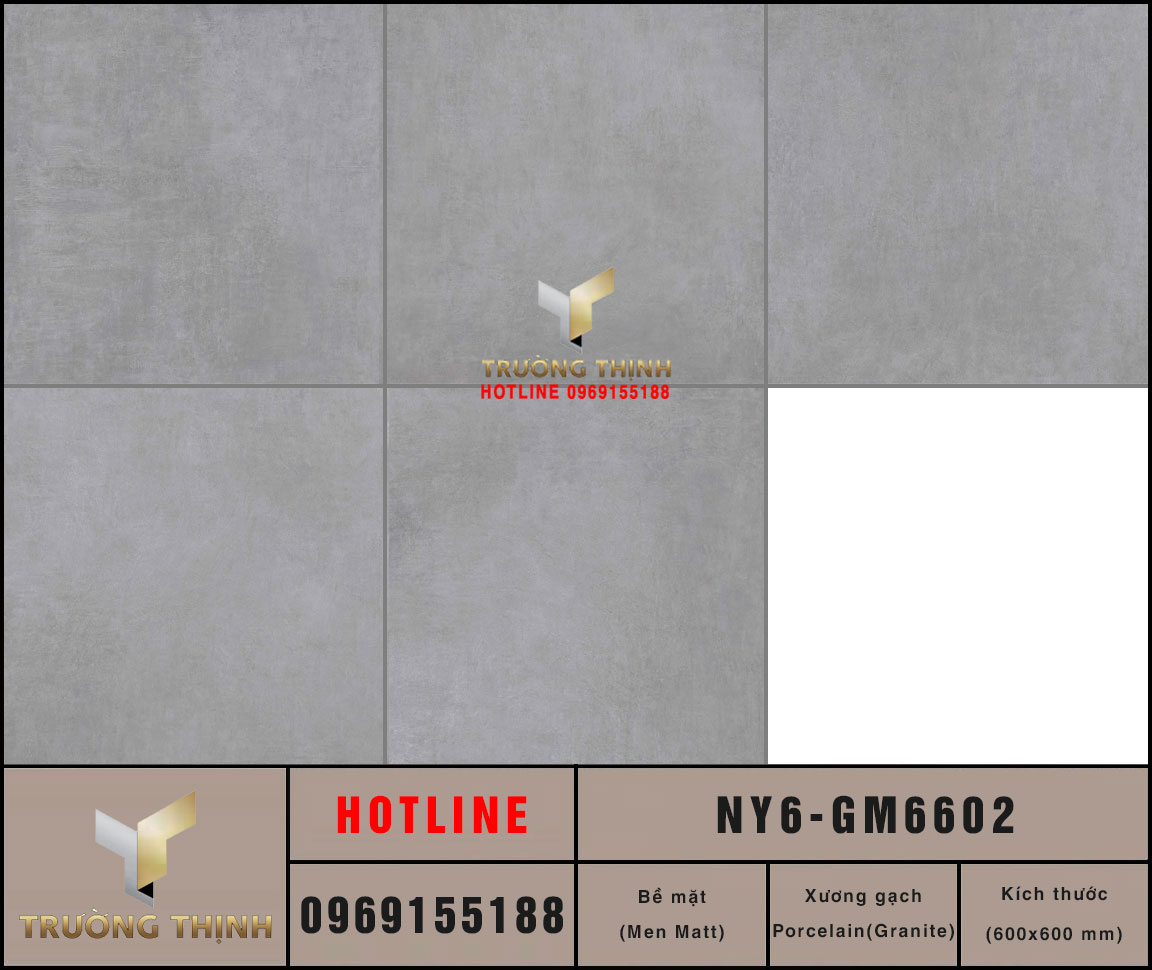Gạch lát nền granite vân xi măng màu xám 600x600 Viglacera NY6-GM6602: Vẻ đẹp hiện đại cho mọi công trình