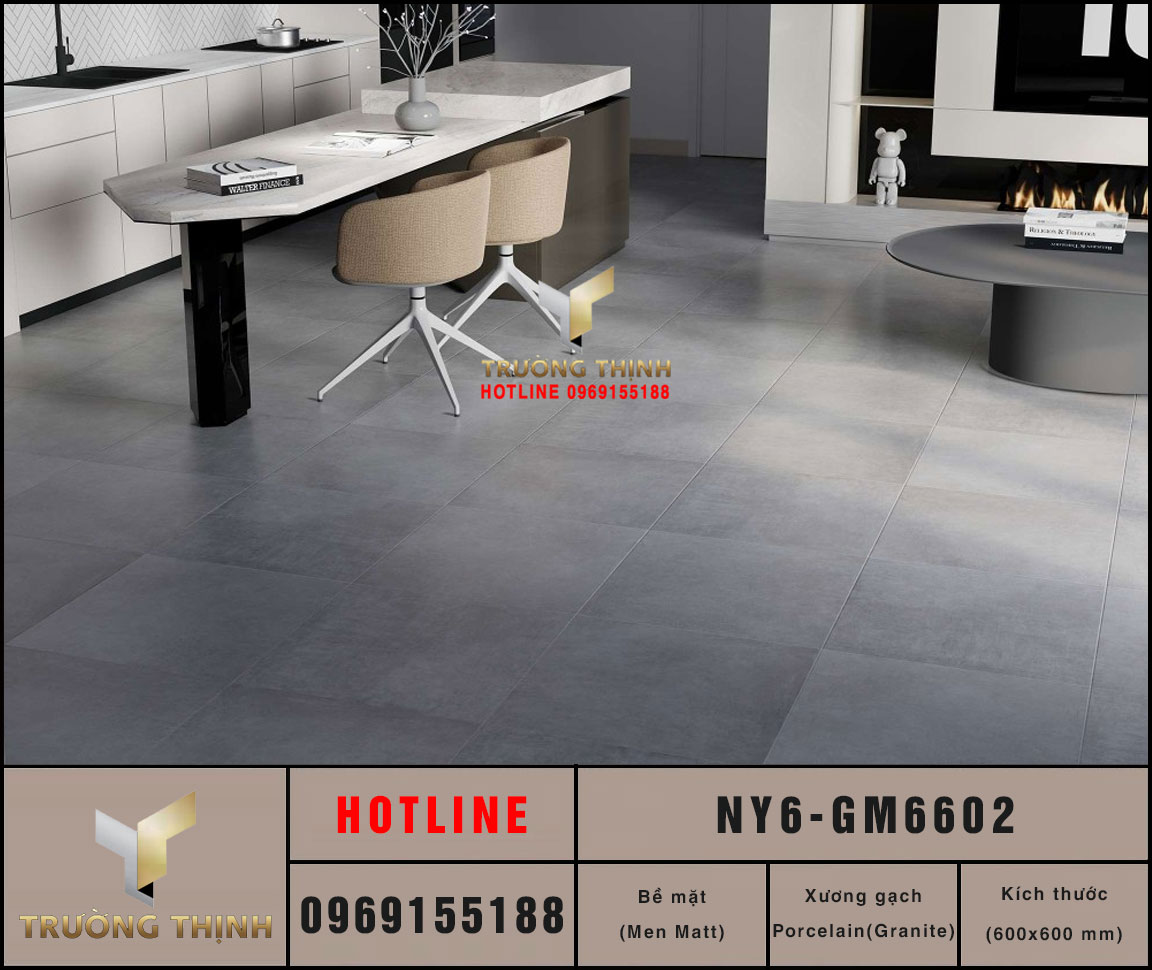 Gạch lát nền granite vân xi măng màu xám 600x600 Viglacera NY6-GM6602: Vẻ đẹp hiện đại cho mọi công trình