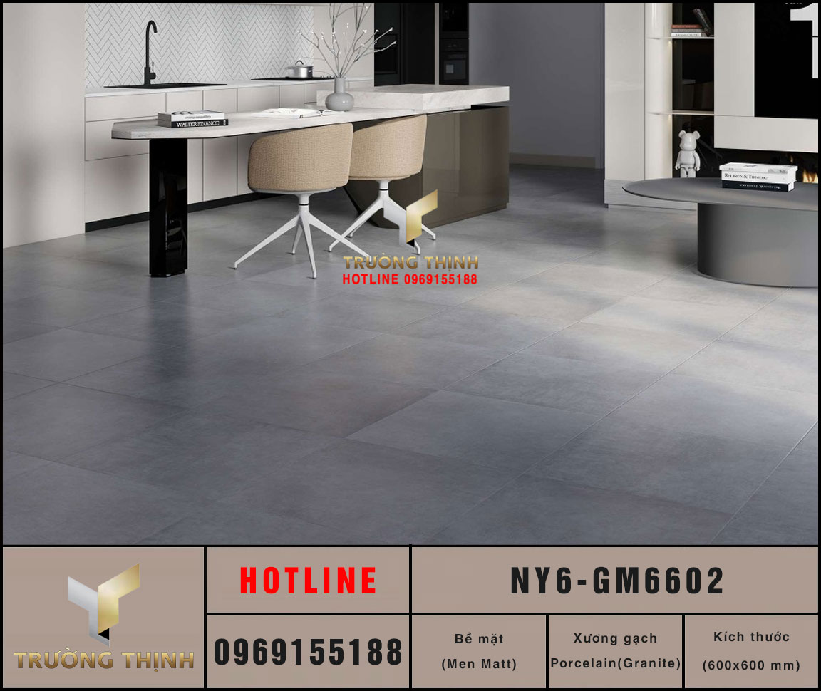 Gạch lát nền granite vân xi măng màu xám 600x600 Viglacera NY6-GM6602: Vẻ đẹp hiện đại cho mọi công trình