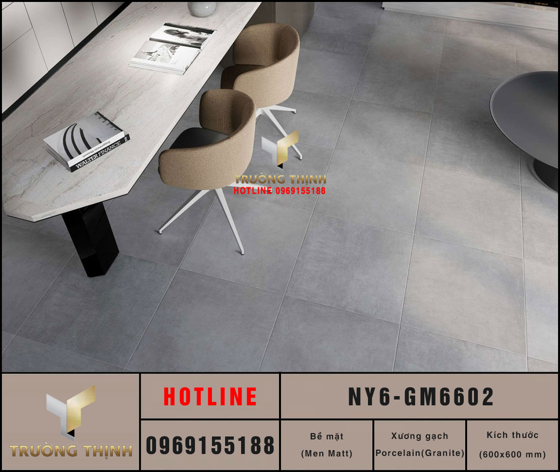 Gạch lát nền granite vân xi măng màu xám 600x600 Viglacera NY6-GM6602: Vẻ đẹp hiện đại cho mọi công trình
