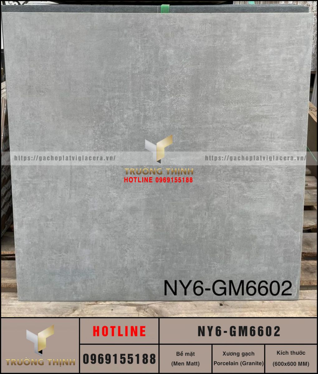 Gạch lát nền granite vân xi măng màu xám 600x600 Viglacera NY6-GM6602: Vẻ đẹp hiện đại cho mọi công trình