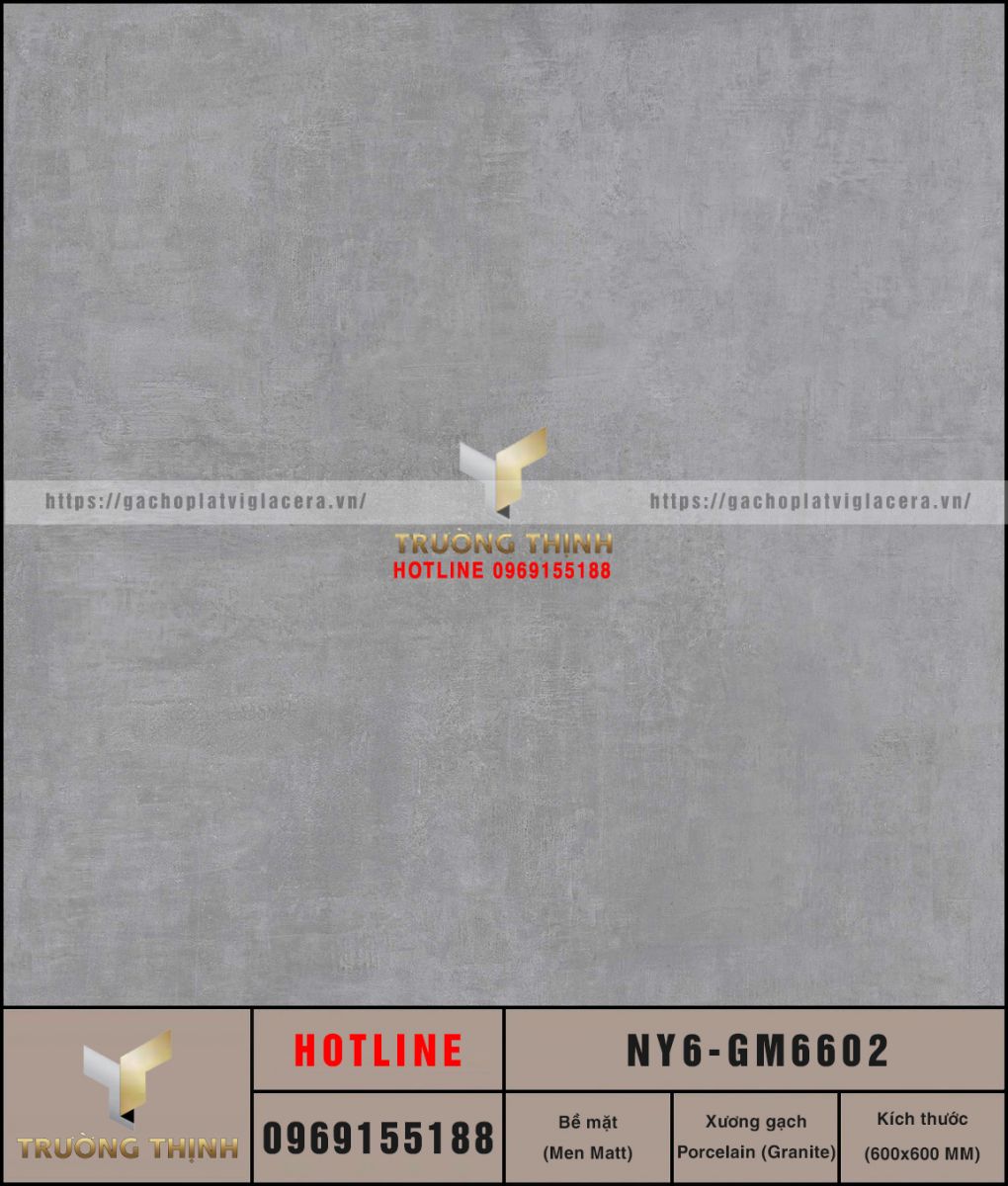 Gạch lát nền granite vân xi măng màu xám 600x600 Viglacera NY6-GM6602: Vẻ đẹp hiện đại cho mọi công trình