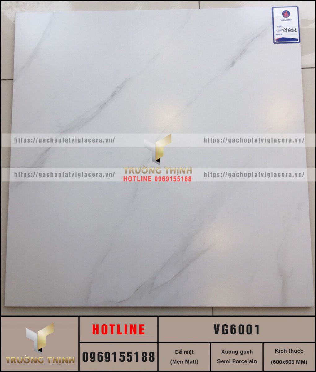Gạch Lát Nền Men Matt Màu Trắng 600x600 Viglacera VG6001 | Đại Lý Trường Thịnh