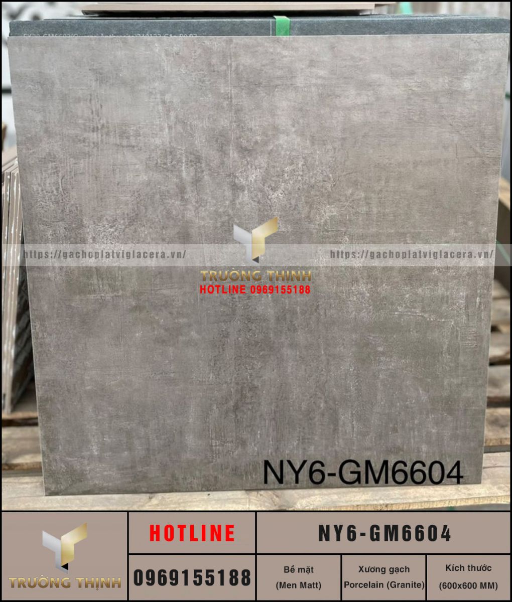 Gạch Viglacera NY6-GM6604 600x600 Vân Xi Măng Men Matt Cao Cấp