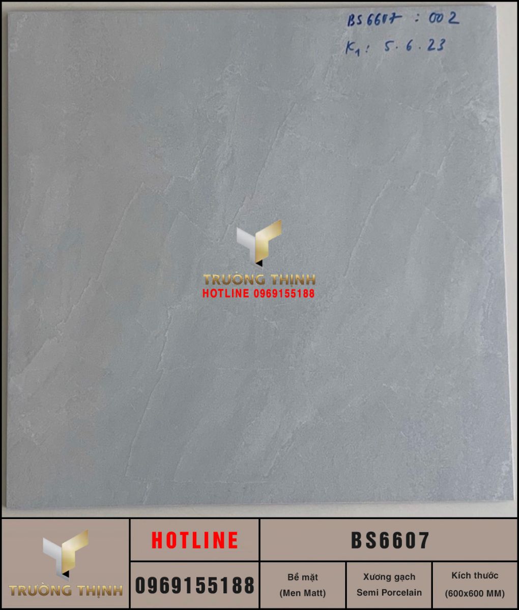 Gạch Lát Nền Semi Porcelain Vân Đá 600x600 Viglacera BS6607 Chính Hãng, Giá Tốt