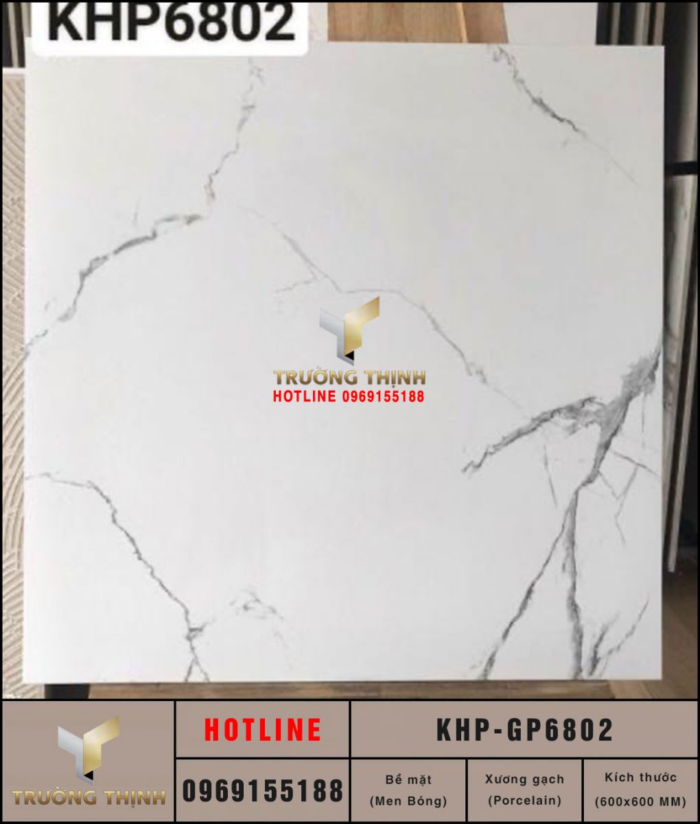 Gạch lát nền vân đá 600x600 Viglacera KHP-GP6802 trắng khói