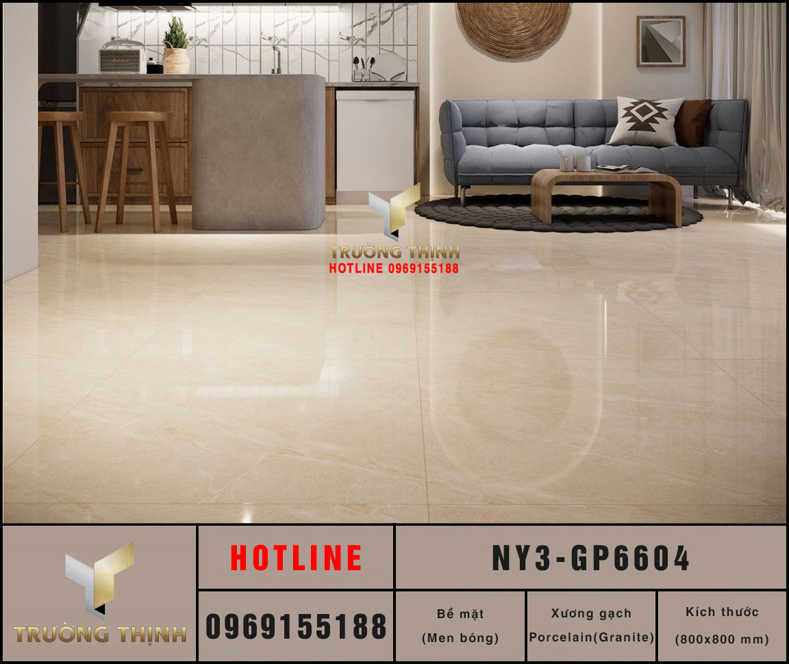 Gạch lát nền vân đá màu be 600x600 Viglacera NY3-GP6604 Cao Cấp