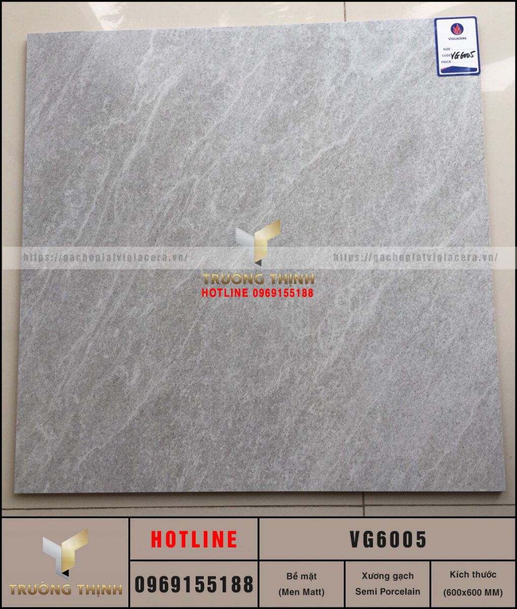 Gạch lát nền vân đá màu ghi xám 600x600 Viglacera VG6005 – Tuyệt tác kiến trúc hiện đại tại Trường Thịnh