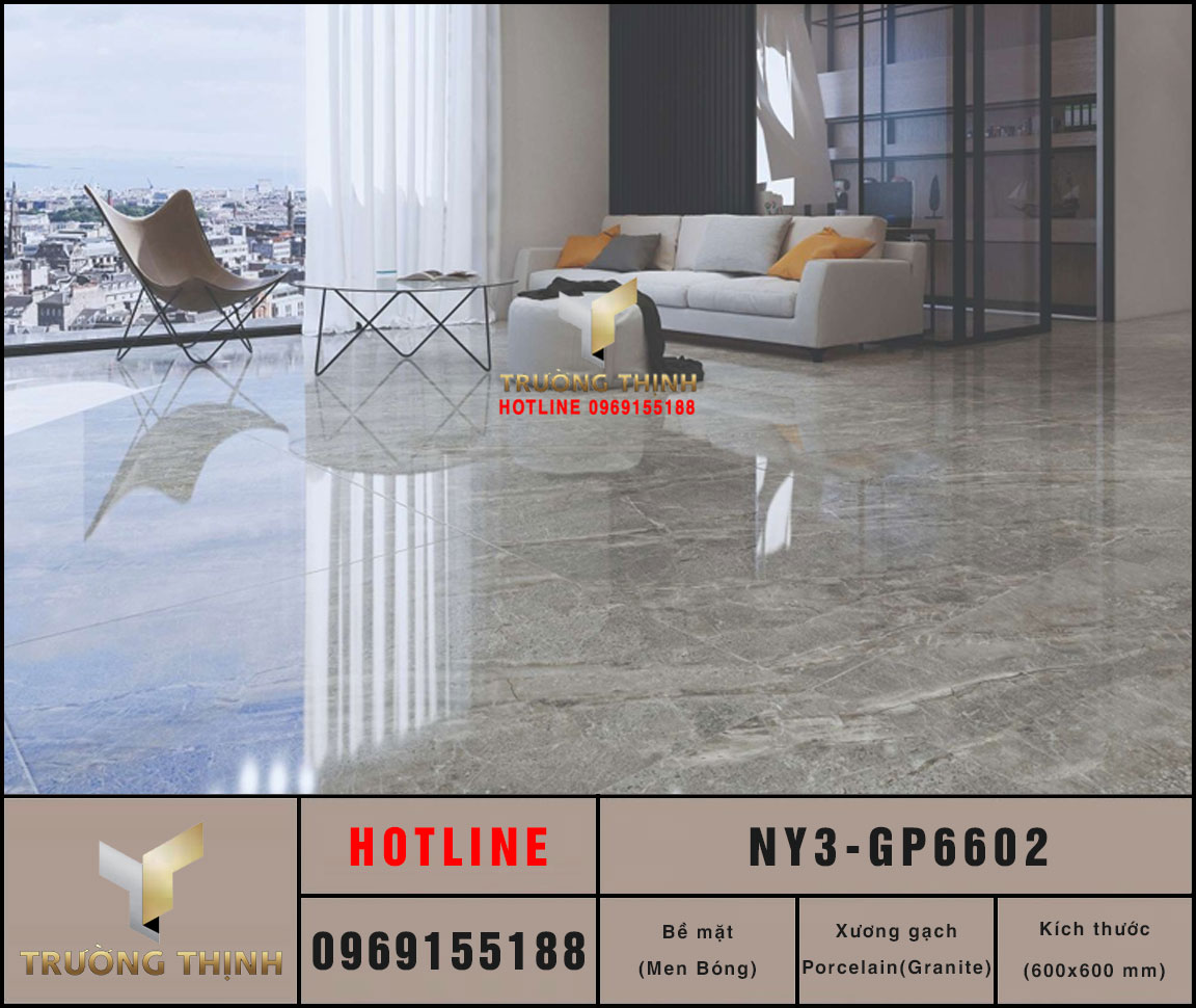 Gạch lát nền men bóng vân đá 600x600 Viglacera NY3-GP6602: Vẻ đẹp hiện đại từ bộ sưu tập United New York