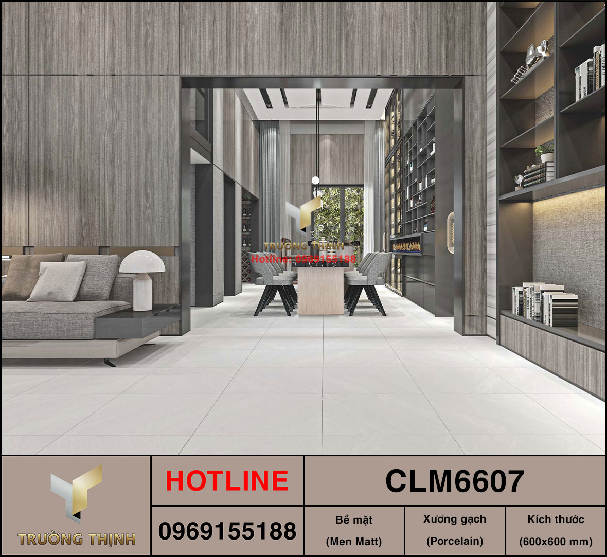 Gạch vân đá 600x600 Viglacera Cửu Long CLM6607 porcelain