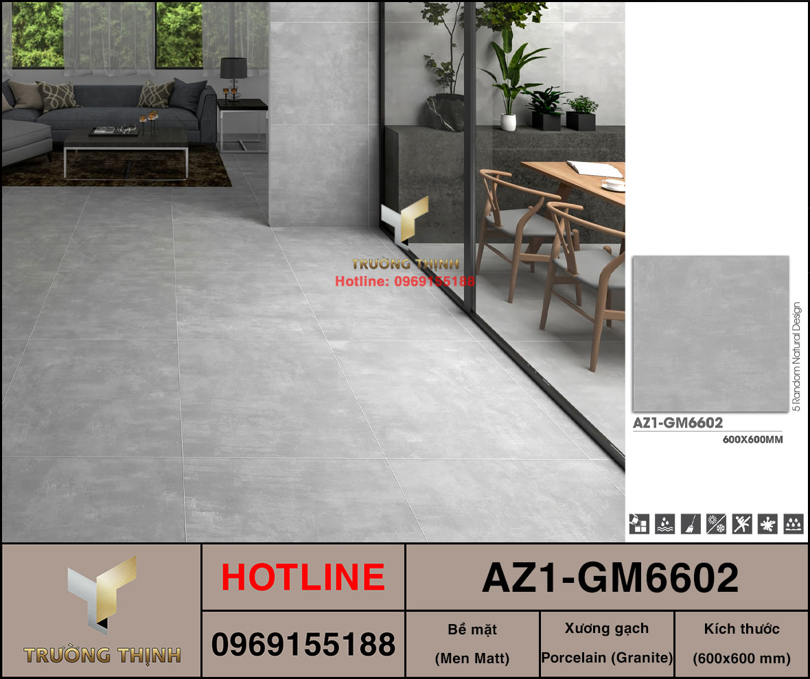 Gạch vân xi măng 600x600 Viglacera AZ1-GM6602
