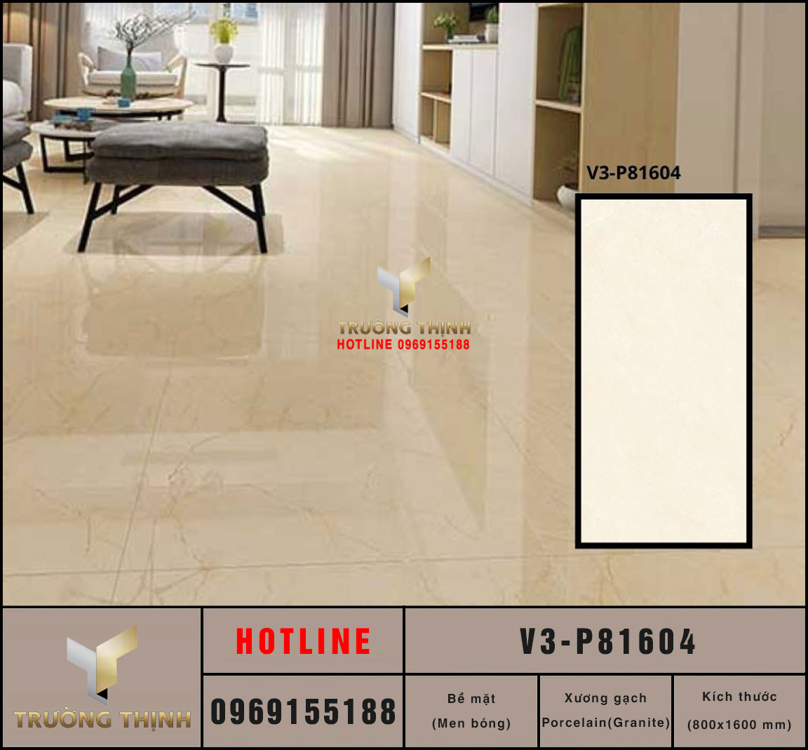 Gạch ốp lát khổ lớn 800x1600 Viglacera vân đá V3-P81604: Đẳng cấp cho không gian hiện đại