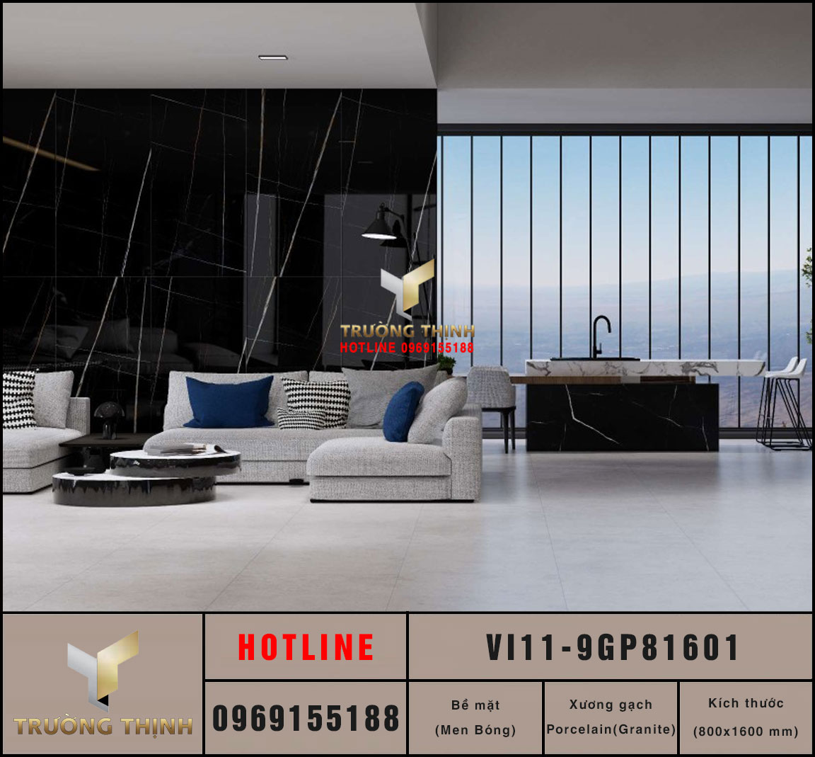 Gạch Viglacera VI11-9GP81601 800x1600 Đen Chớp - Sang Trọng & Đẳng Cấp