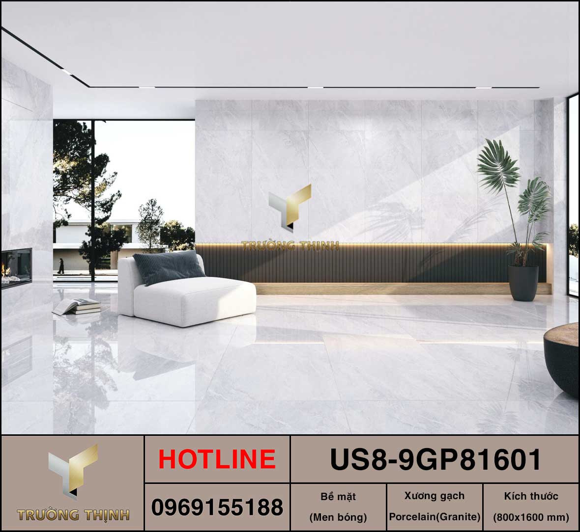 Gạch ốp lát khổ lớn màu ghi sáng 800x1600 Viglacera US8-9GP81601 - Giải pháp ốp lát hiện đại, sang trọng